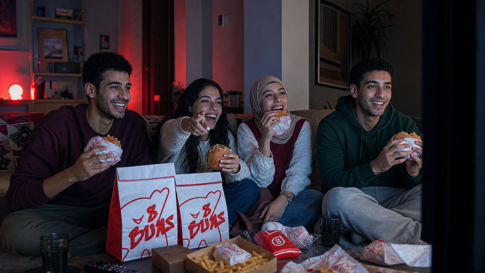 Friends sharing 8Buns on a night out